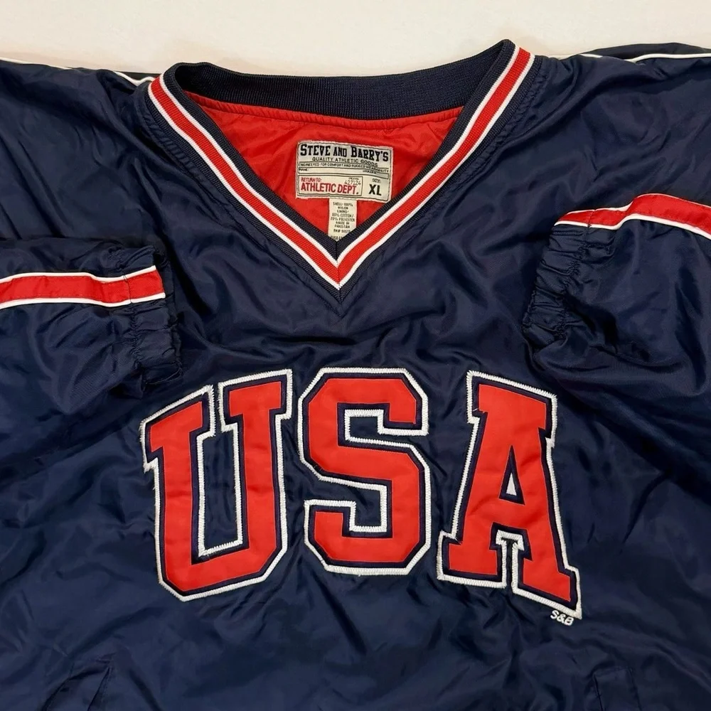 Vintage 90s Steve & Barry’s USA Pullover Windbreaker Jacket XL Navy Red White